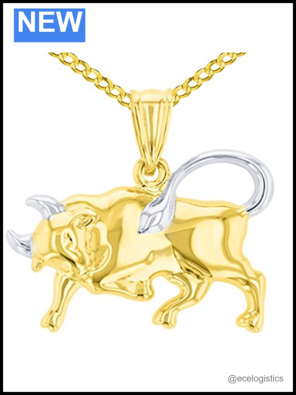 14K Yellow Gold Taurus Bull Pendant Necklace